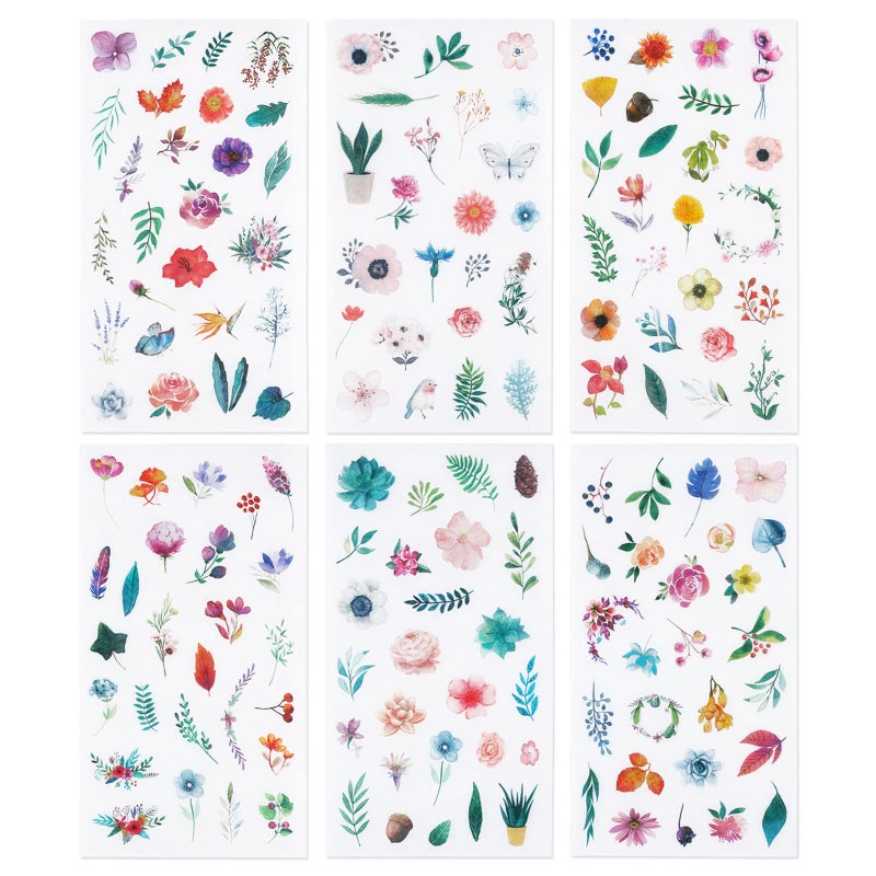 Molshine 12sheets (About 300pieces) Die-Cutting Stickersâ€“Plant Flower Watercolor Series Decals for DIY,Diary Decoration,Laptops,Scrapbook,Luggage,Cars,Books,Sealing-6 Different Patterns x 2 - Image 1